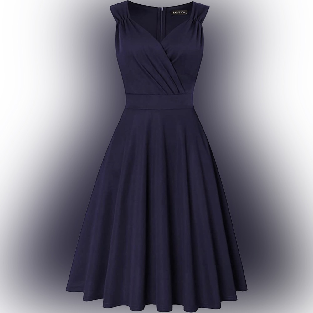 Women's Sleeveless Wrap V-Neck A-line Midi Dress with Pockets